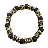 Maxbell Viking Rune Antique Beads Bracelet Lava Stone Bangles Accessories for Men Bronze