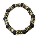 Maxbell Viking Rune Antique Beads Bracelet Lava Stone Bangles Accessories for Men Bronze