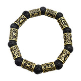 Maxbell Viking Rune Antique Beads Bracelet Lava Stone Bangles Accessories for Men Bronze