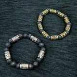 Maxbell Viking Rune Antique Beads Bracelet Lava Stone Bangles Accessories for Men Bronze