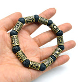 Maxbell Viking Rune Antique Beads Bracelet Lava Stone Bangles Accessories for Men Bronze