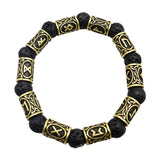 Maxbell Viking Rune Antique Beads Bracelet Lava Stone Bangles Accessories for Men Bronze