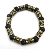 Maxbell Viking Rune Antique Beads Bracelet Lava Stone Bangles Accessories for Men Bronze