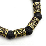 Maxbell Viking Rune Antique Beads Bracelet Lava Stone Bangles Accessories for Men Bronze