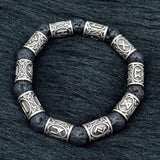 Maxbell Viking Rune Antique Beads Bracelet Lava Stone Bangles Accessories for Men Silver