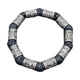 Maxbell Viking Rune Antique Beads Bracelet Lava Stone Bangles Accessories for Men Silver