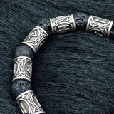 Maxbell Viking Rune Antique Beads Bracelet Lava Stone Bangles Accessories for Men Silver