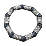 Maxbell Viking Rune Antique Beads Bracelet Lava Stone Bangles Accessories for Men Silver