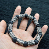 Maxbell Viking Rune Antique Beads Bracelet Lava Stone Bangles Accessories for Men Silver