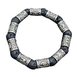 Maxbell Viking Rune Antique Beads Bracelet Lava Stone Bangles Accessories for Men Silver