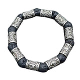 Maxbell Viking Rune Antique Beads Bracelet Lava Stone Bangles Accessories for Men Silver