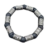 Maxbell Viking Rune Antique Beads Bracelet Lava Stone Bangles Accessories for Men Silver