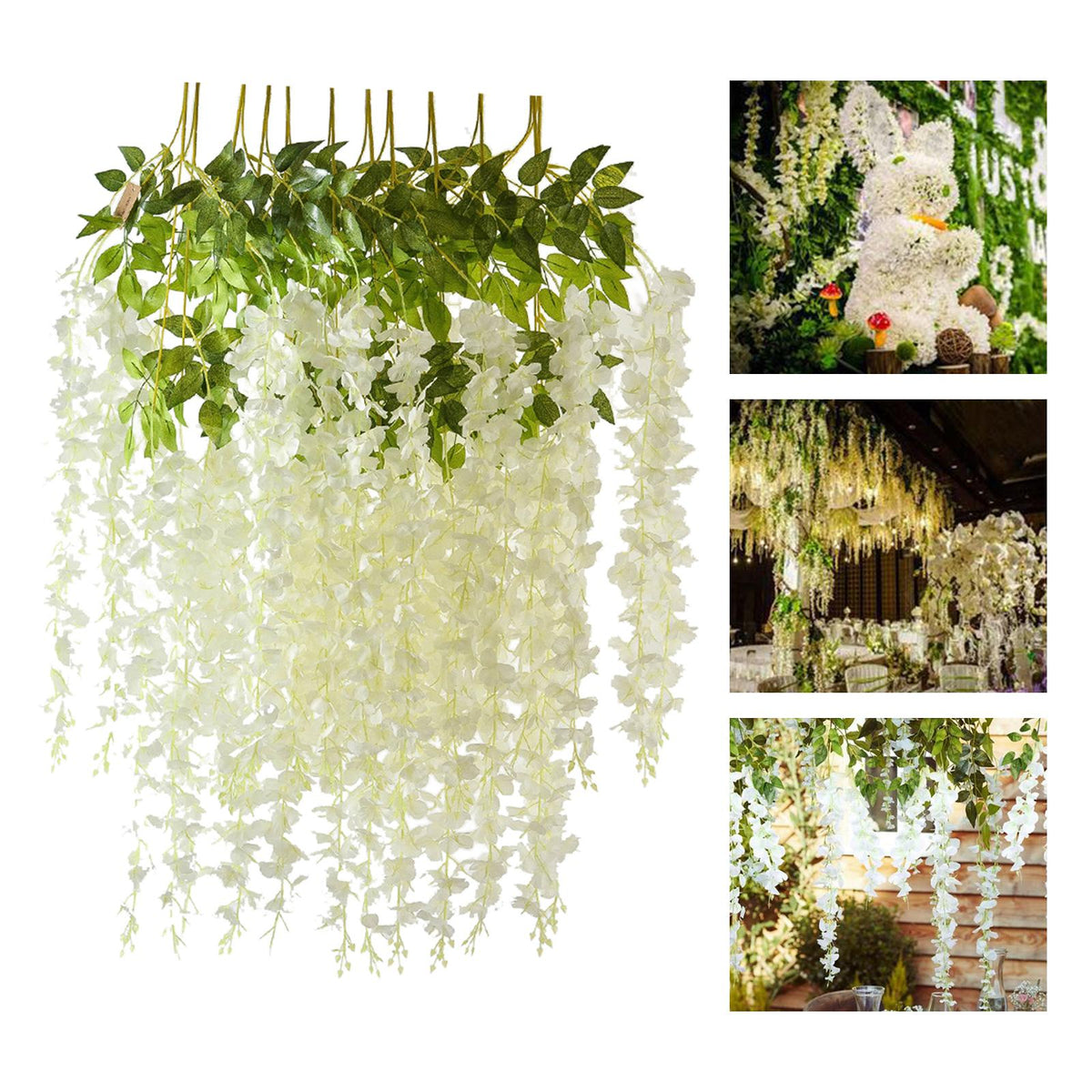 Maxbell 12x Artificial Wisteria Garland Arch Simulation Flower for Wedding Wall White