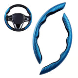 Maxbell 2Pcs Steering Wheel Cover Breathable Durable for Dia 38cm Carbon Fiber Blue