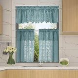 Maxbell Kitchen Curtain Tier Lace Window Valance for Bar Cafe Balcony Dining Room Blue