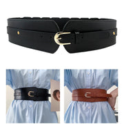 Maxbell Luxury Women Wide Stretchy Belt PU Leather Fashion for Ladies Coat Blouse Black