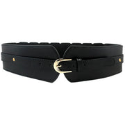 Maxbell Luxury Women Wide Stretchy Belt PU Leather Fashion for Ladies Coat Blouse Black