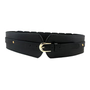 Maxbell Luxury Women Wide Stretchy Belt PU Leather Fashion for Ladies Coat Blouse Black
