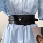 Maxbell Luxury Women Wide Stretchy Belt PU Leather Fashion for Ladies Coat Blouse Black
