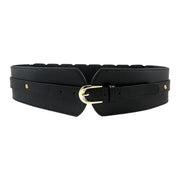 Maxbell Luxury Women Wide Stretchy Belt PU Leather Fashion for Ladies Coat Blouse Black