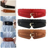 Maxbell Luxury Women Wide Stretchy Belt PU Leather Fashion for Ladies Coat Blouse Red