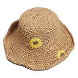 Maxbell Women Summer Straw Hat Visor Fold Roll Up Wide Brim Open Top Sun caps khaki