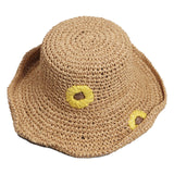 Maxbell Women Summer Straw Hat Visor Fold Roll Up Wide Brim Open Top Sun caps khaki