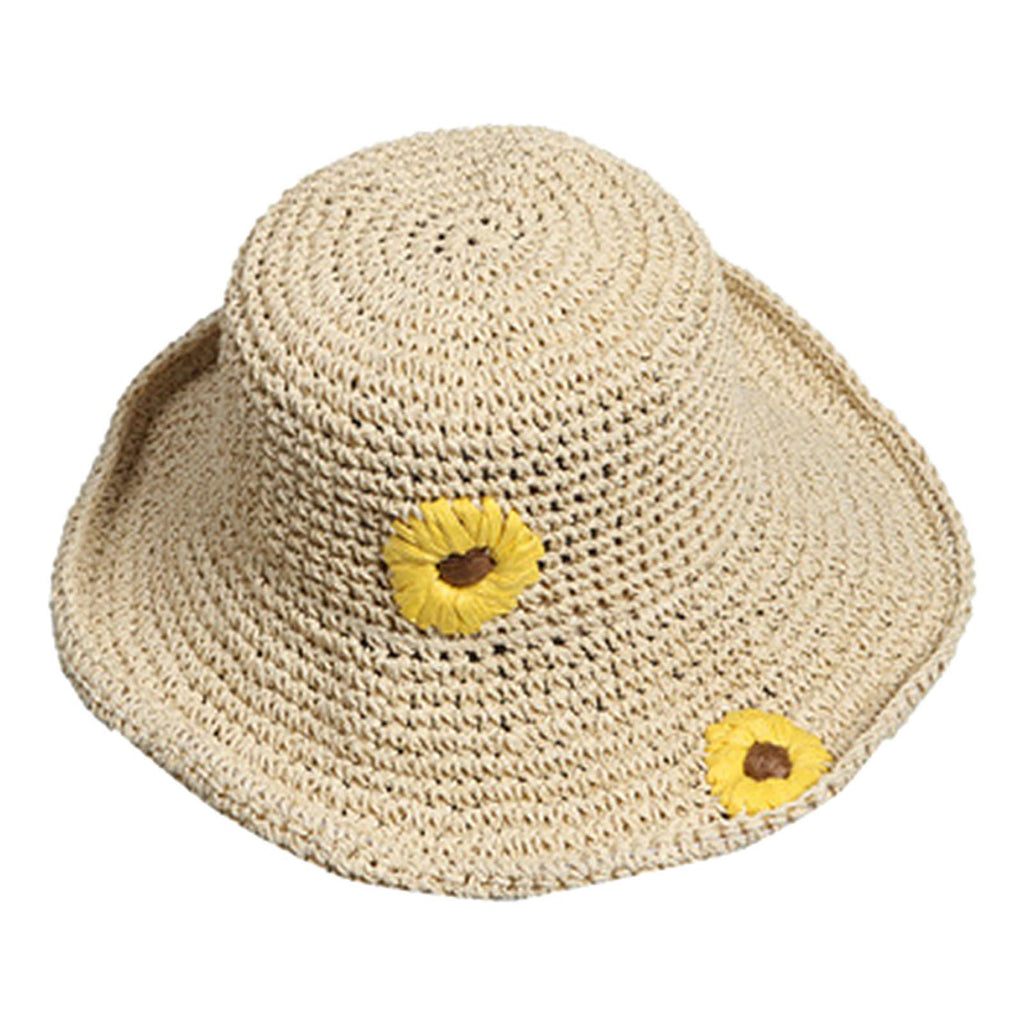 Maxbell Women Summer Straw Hat Visor Fold Roll Up Wide Brim Open Top Sun caps beige
