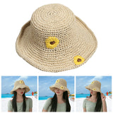 Maxbell Women Summer Straw Hat Visor Fold Roll Up Wide Brim Open Top Sun caps beige