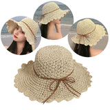 Maxbell Women Straw Hats UV Protection Panama Sunhats Wide Brim Sun Hat Beige