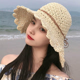 Maxbell Women Straw Hats UV Protection Panama Sunhats Wide Brim Sun Hat Beige