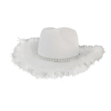 Maxbell Western Decor Cowboy Hat Fedoras Caps White Crystal Beaded Sun Hats Adult