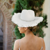 Maxbell Western Decor Cowboy Hat Fedoras Caps White Crystal Beaded Sun Hats Adult