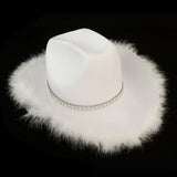 Maxbell Western Decor Cowboy Hat Fedoras Caps White Crystal Beaded Sun Hats Adult