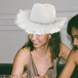 Maxbell Western Decor Cowboy Hat Fedoras Caps White Crystal Beaded Sun Hats Adult
