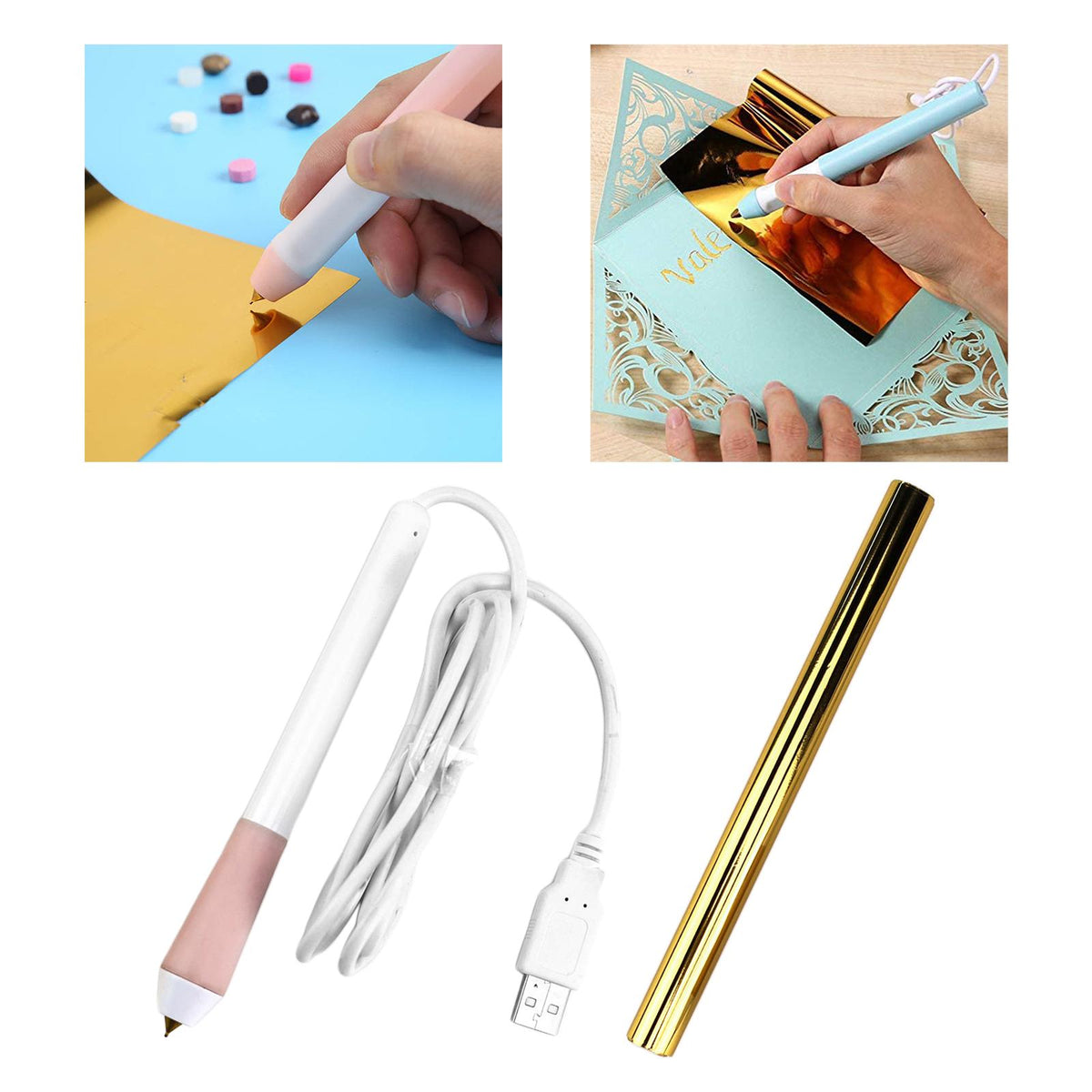 Maxbell Heated Hot Foil Pen Set USB Powered 1.5mm Personalised Paper Leather  Pink