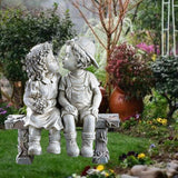 Maxbell Kissing Kids Statue Resin Garden Ornament Boys Girls Figurine Indoor Outdoor