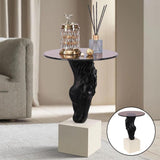 Maxbell Modern Side Coffee Table Glass Top Furniture Horse Resin Statue Black