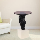 Maxbell Modern Side Coffee Table Glass Top Furniture Horse Resin Statue Black