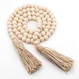 Maxbell Farmhouse Wood Bead Garland Prayer Beads w/ Tassels Walling Hanging Garland 14mm