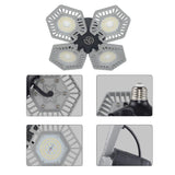 Maxbell Folding Deformable LED Garage Ceiling Lights Bulb E27 4 Panels 80W Grey