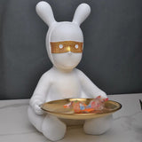 Maxbell Bunny Statue Storage Tray Resin Rabbit Figurine Key Snacks Container White