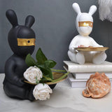 Maxbell Bunny Statue Storage Tray Resin Rabbit Figurine Key Snacks Container White