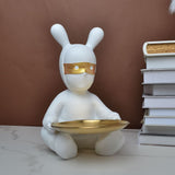 Maxbell Bunny Statue Storage Tray Resin Rabbit Figurine Key Snacks Container White