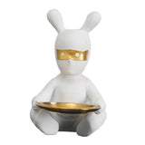 Maxbell Bunny Statue Storage Tray Resin Rabbit Figurine Key Snacks Container White