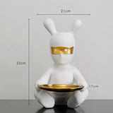 Maxbell Bunny Statue Storage Tray Resin Rabbit Figurine Key Snacks Container White