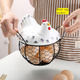 Maxbell  Creative Style Egg Storage Basket with Ceramic Hen Large Egg Basket