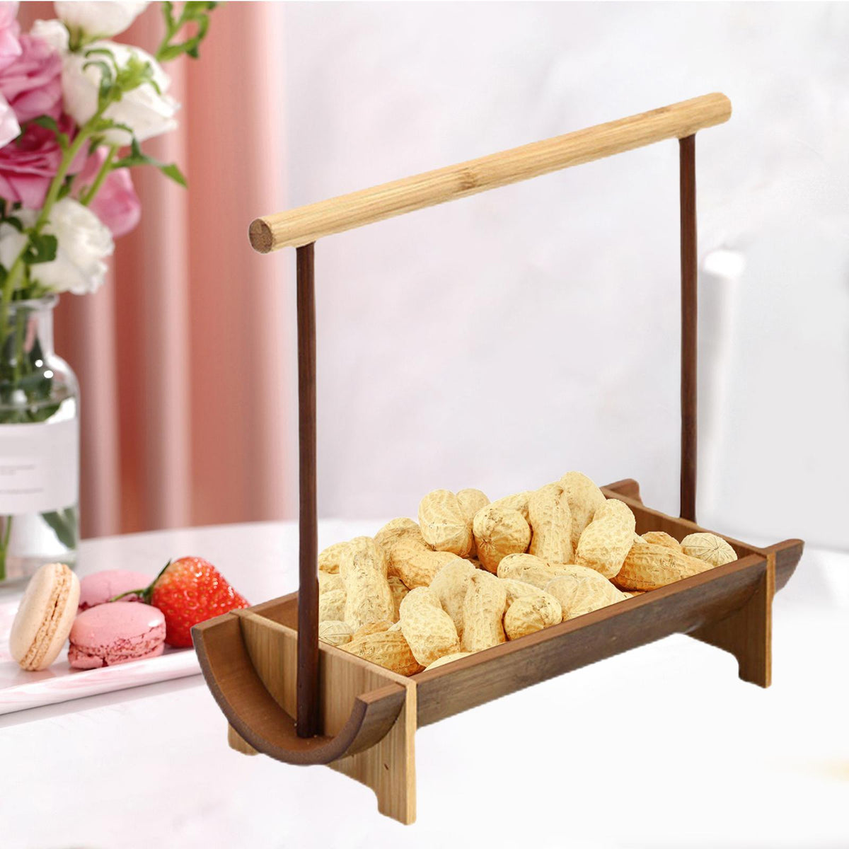Maxbell Dried Fruit Bowl Tray Snack Candy Nuts Baskets Stand Tableware Round Handle