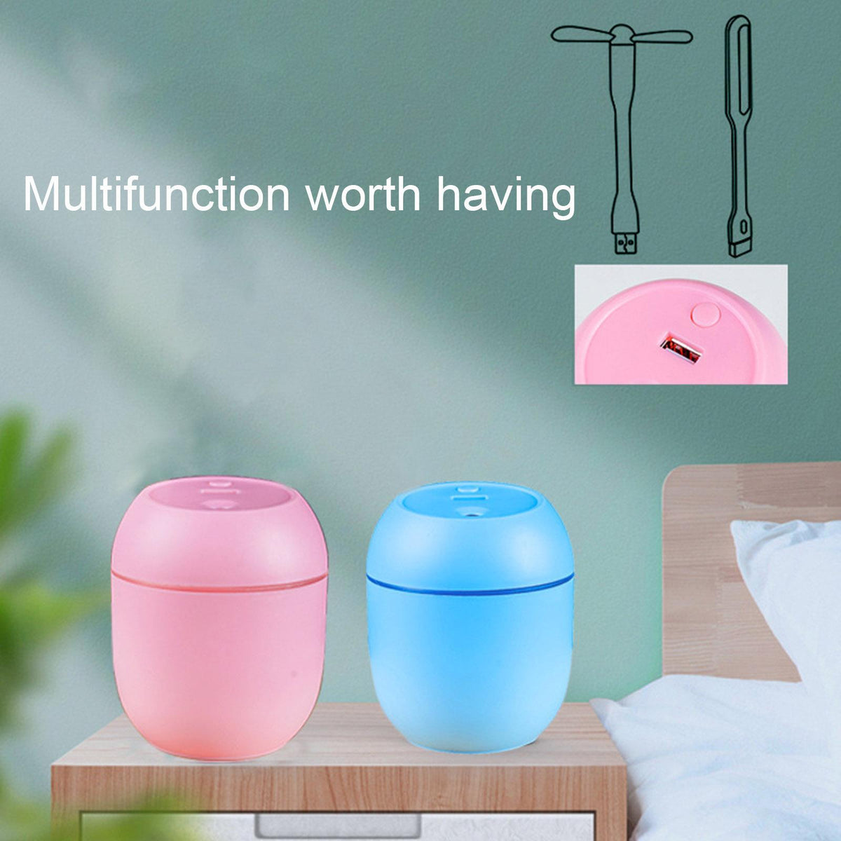 Maxbell Portable Air Humidifier 250ML Oil Diffuser Fogger for Home Car Office White
