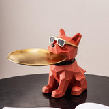 Maxbell Bulldog Figurine Storage Tray Cute Earrings Jewelry Key Holder Desktop Decor Sitting Red